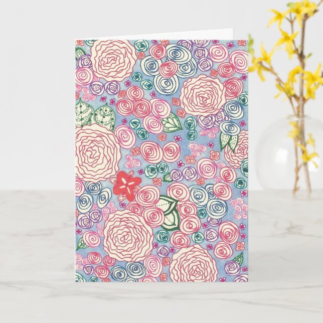 Kort. Design "Rosor Blå Bakgrund" Kort (Gul blomma)