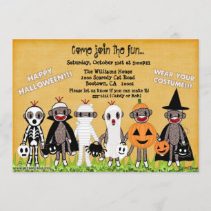 Kort eller inbjudan för sock monkeyHalloween