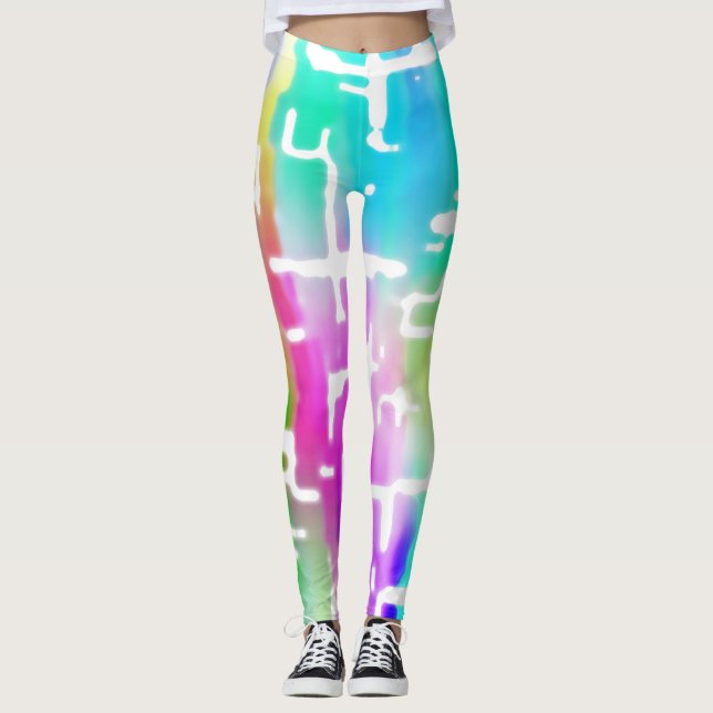 Kort Färgad Crazy Colorful Abstrakt Mönster Leggings (Framsida)