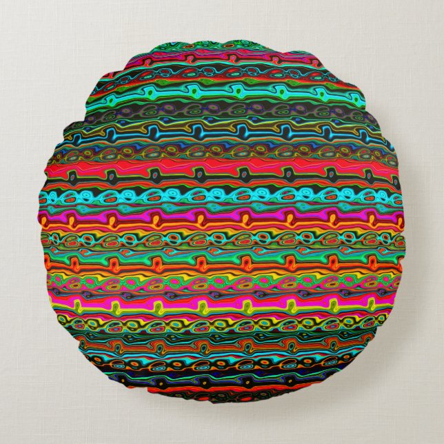 Kort Färgad Crazy Colorful Abstrakt Mönster Rund Kudde (Framsidan)