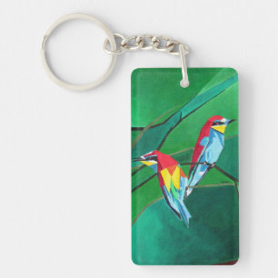 Kort Färgad European Bee Eaters Geometric Art Nyckelring