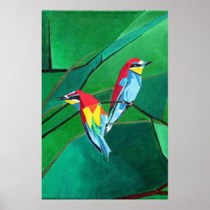 Kort Färgad European Bee Eaters Geometric Art Poster