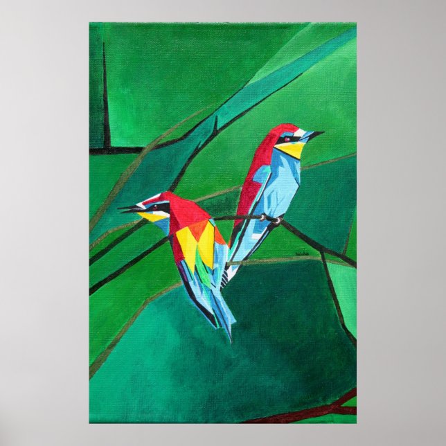 Kort Färgad European Bee Eaters Geometric Art Poster (Framsidan)
