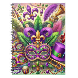 KORT FÄRGAD MARDI GRAS MASK HAT PÄRLOR FEATHER ANTECKNINGSBOK