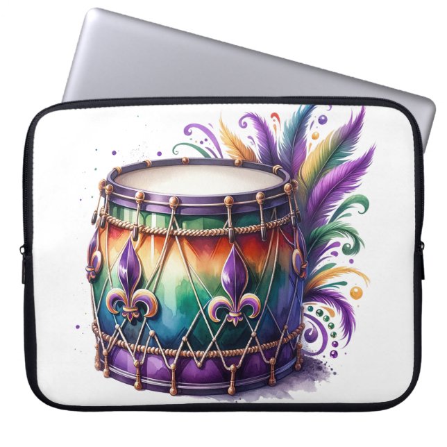 KORT FÄRGAD MARDI GRAS THEMED DRUM LAPTOP FODRAL (Framsidan)