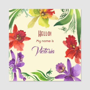 Kort Färgad Orchids Vattenfärg Namnbricka