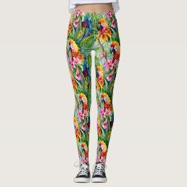 Kort Färgad Parrots och Tropical Flowers Leggings
