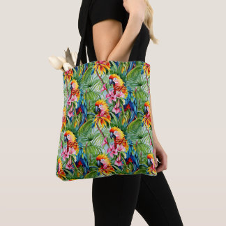 Kort Färgad Parrots och Tropical Flowers Tygkasse