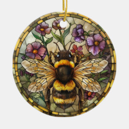 KORT FÄRGAD STAINED GLASS HONEY BEE JULGRANSPRYDNAD KERAMIK