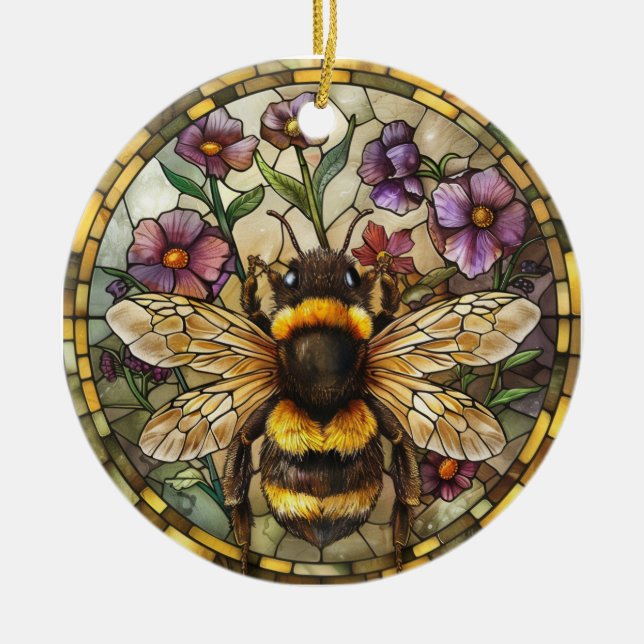 KORT FÄRGAD STAINED GLASS HONEY BEE JULGRANSPRYDNAD KERAMIK (Framsidan)