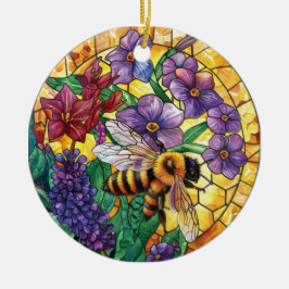 KORT FÄRGAD STAINED GLASS HONEY BEE JULGRANSPRYDNAD KERAMIK