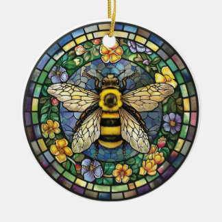 KORT FÄRGAD STAINED GLASS HONEY BEE JULGRANSPRYDNAD KERAMIK
