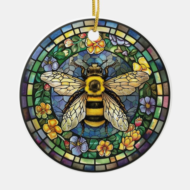 KORT FÄRGAD STAINED GLASS HONEY BEE JULGRANSPRYDNAD KERAMIK (Framsidan)