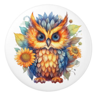 Kort Färgad Uggla Dörr. Knopp