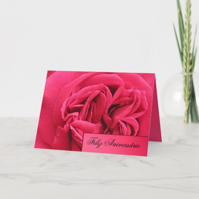 Kort: Feliz Aniversário - rosa ros Kort (Framsida)
