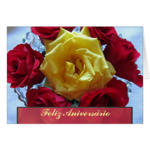 Kort - Feliz Aniversário - Rosas Amarillas y Rojas