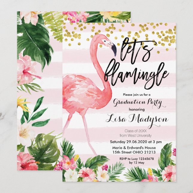 Kort Flamingle för Flamingostudentfestinbjudan (Fram/baksida)