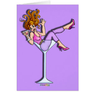 Kort - flicka i ett Martini exponeringsglas, röda