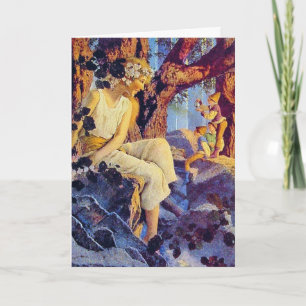 Kort:  Flicka med älvor - vid Maxfied Parrish Helgkort