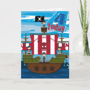 Kort för 4e födelsedagen för piratfraktplats