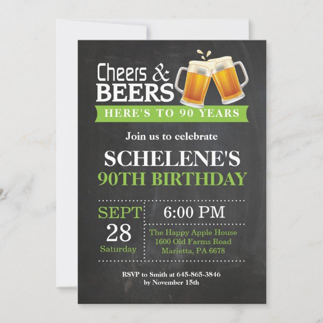 Kort för 90:e födelsedagsinbjudan till Cheers och  (Framsida)