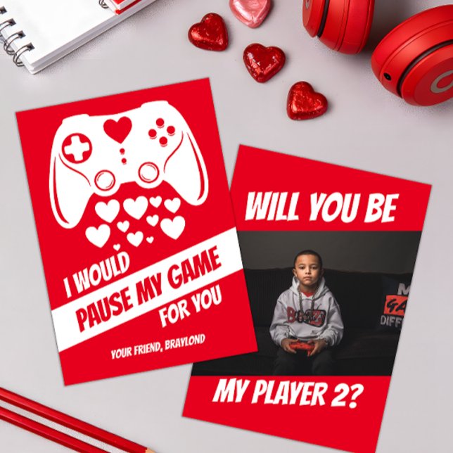 Kort för Alla hjärtans dag för datorspel (Video Game Kids Photo Valentines Day Card)
