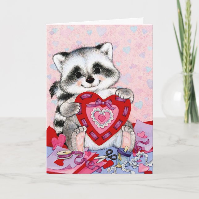Kort för anpassade av Cute racoon Valentines day (Framsida)