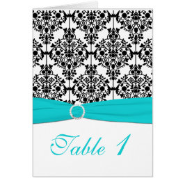 Kort för Aqua, White and Black Damask-Bordsnummer