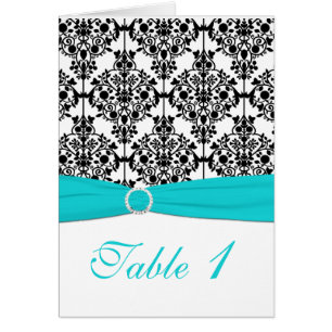 Kort för Aqua, White and Black Damask-Bordsnummer