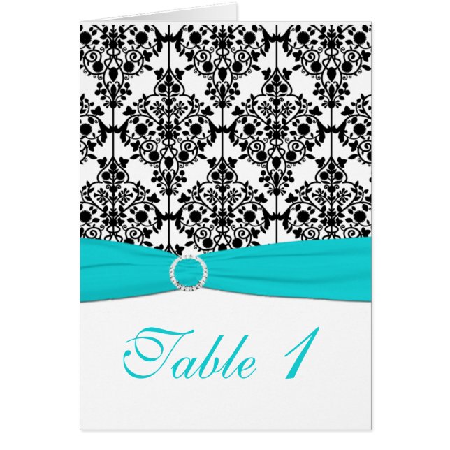Kort för Aqua, White and Black Damask-Bordsnummer (Framsidan)