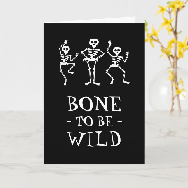 Kort för att bli vild Skeleton Halloween-hälsnings (Gul blomma)
