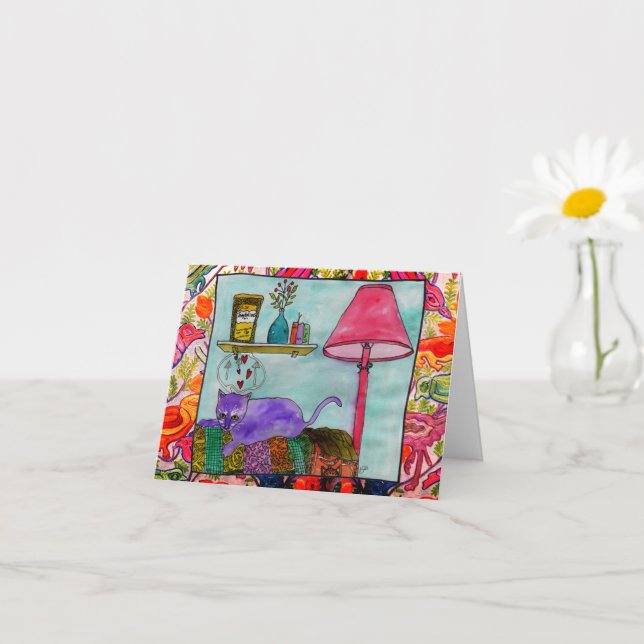 Kort för att måla grönt och katt (Liten växt)