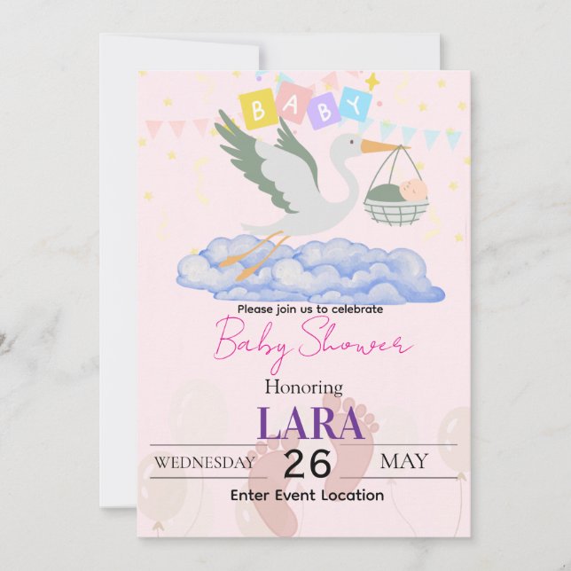 Kort för babyfirande med storkmotiv (Framsida)