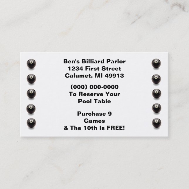 Kort för biljardhall för boll åtta för (Framsida)