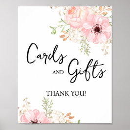 Kort för Blommigt av rosa och presentationsskal fö Poster