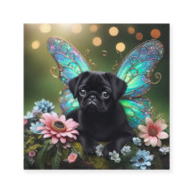 Kort för blommigt Fairy Pug-hölje