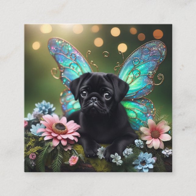 Kort för blommigt Fairy Pug-hölje (Framsida)