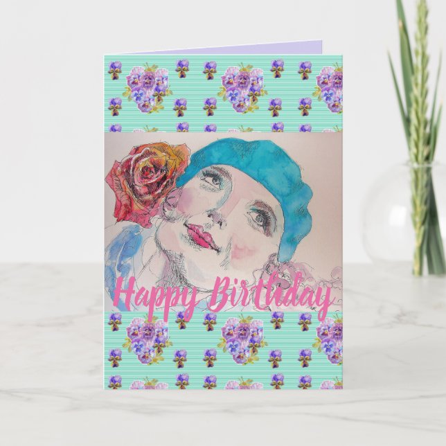 Kort för Blommigt Röd ros Grattis på födelsedagen  (Framsida)