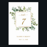 Kort för Bordsnummer av botaniskt Guld Greenery Br<br><div class="desc">Det här bordsnumret i bröllop har färgat eukalyptus grey,  grönt löv och guld ram. Om du vill ha en mer avancerad anpassning av den här designen klickar du på länken Anpassa ytterligare. Matchande objekt är också tillgängliga.</div>