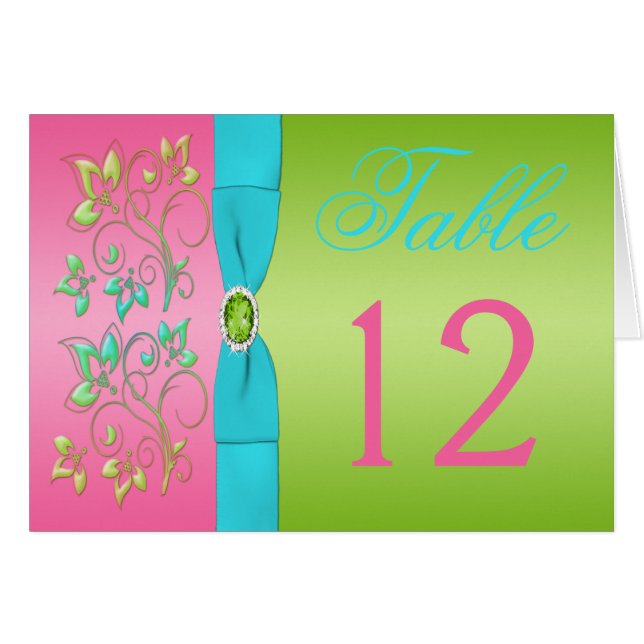 Kort för Bordsnummer av kalk, Rosa och Blommigt (Framsidan Horizontal)
