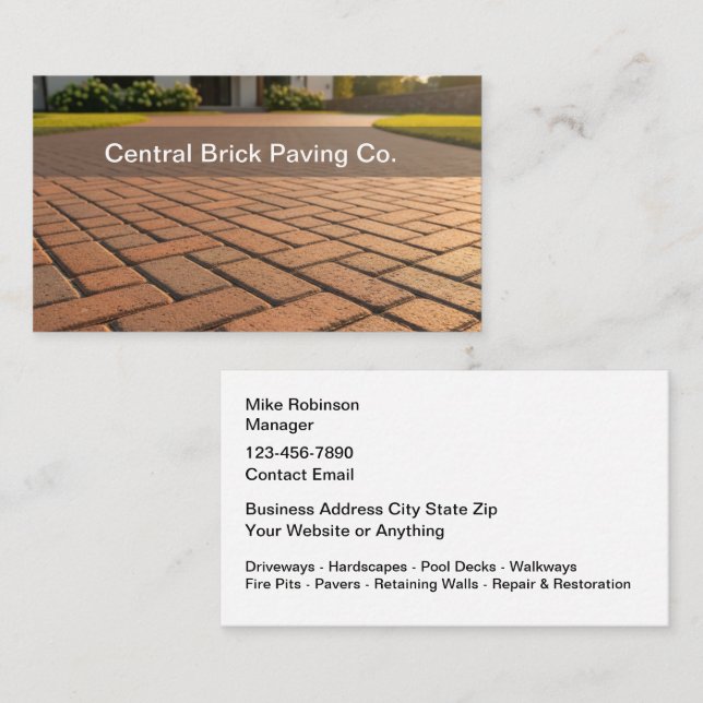 Kort för Brick Paving And Pavers Tema Business Car (Fram/baksida)