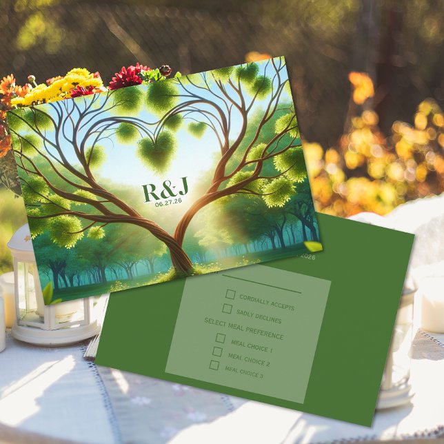 Kort för Bröllop OSA av grönt (Green Wedding RSVP Enclosure Card (front and back))