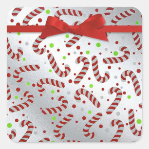 Kort för Candy cane-julkort Fyrkantigt Klistermärke