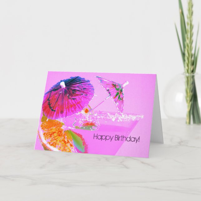Kort för coctailparaplygrattis på födelsedagen (Framsida)