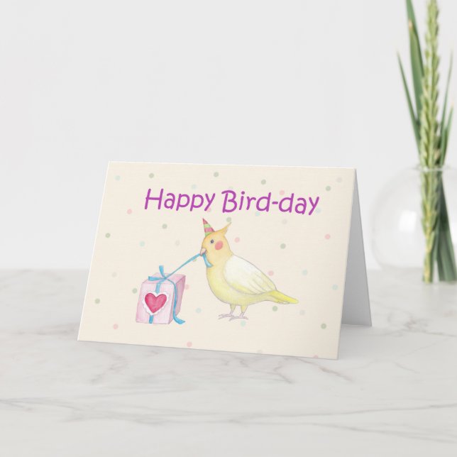 Kort för dag för fågel för Cockatielfödelsedagkort (Framsida)