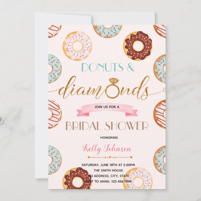 Kort för donuts och diamant möhippa party (Framsida)