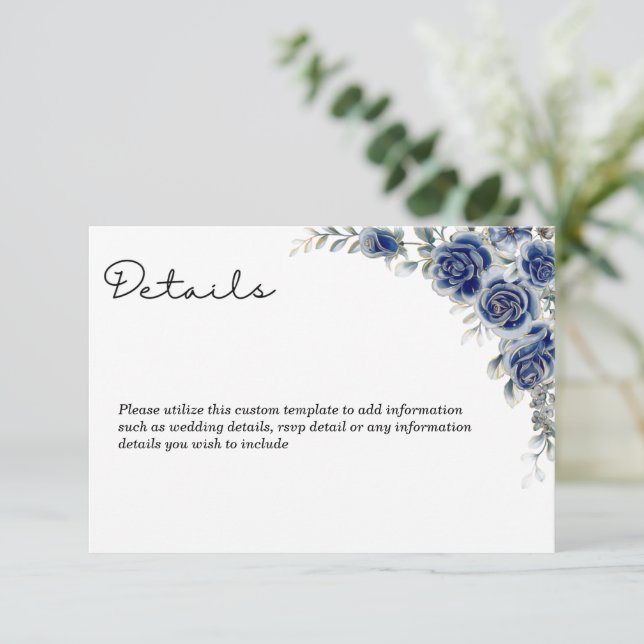 Kort för elegant Blue Blommigt Bröllop (Stående Fram)
