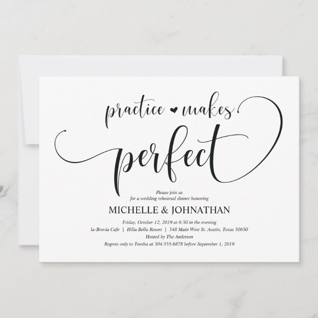 Kort för elegant brölloprepetition middaginbjudan (Framsida)