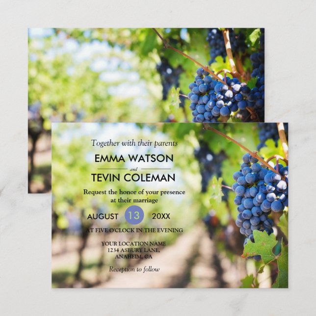 Kort för elegant Vin och vinodlingsviner Bröllop (Fram/baksida)
