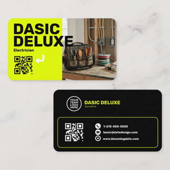 Kort för elektriker med logotyp och QR-kod (Fram/baksida)